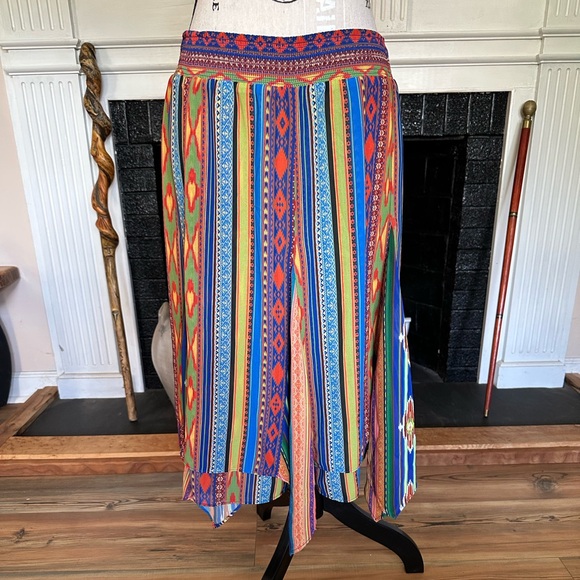 Soft Surroundings Boho Ikat Print Handkerchief Hem Fantasia Festival Skirt PM - Picture 10 of 12